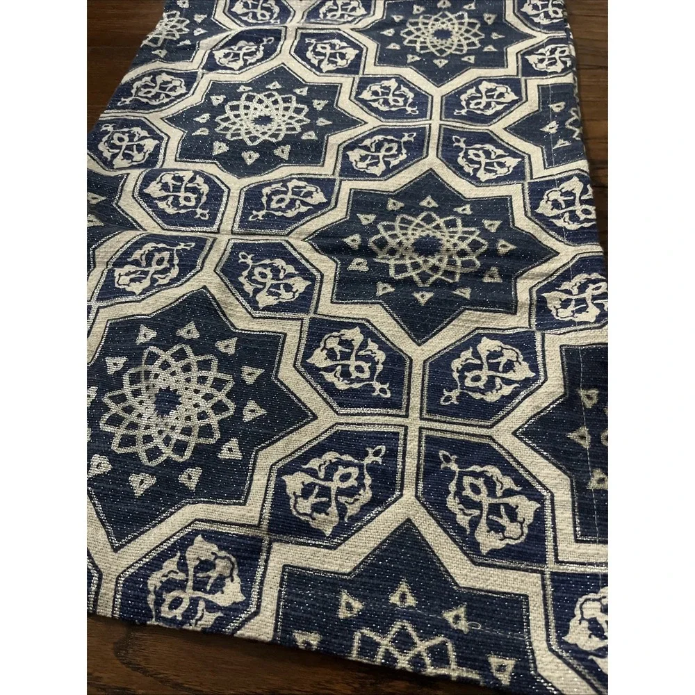 Festive Lights Table Runner Hanukkah Blue Silver Sparkle Tapestry 16